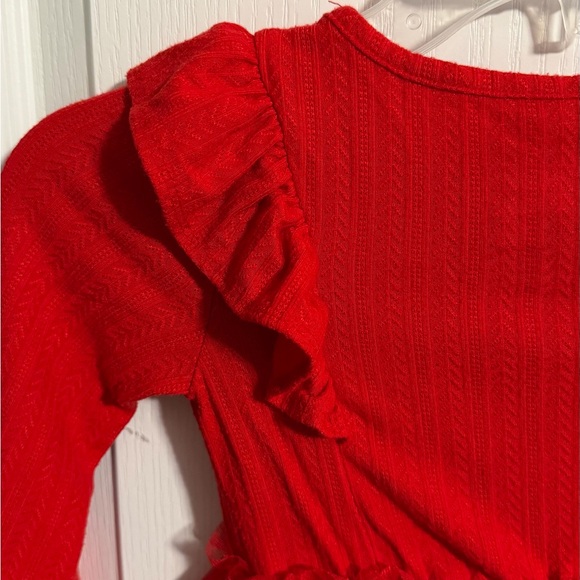 Cat & Jack Red Ruffle Long Sleeve Dress - Picture 4 of 6